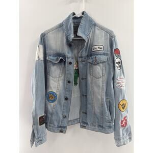 BROOKLYN CLOTH Button Down Patches Blue Denim Jean Jacket Women's Size Medium...